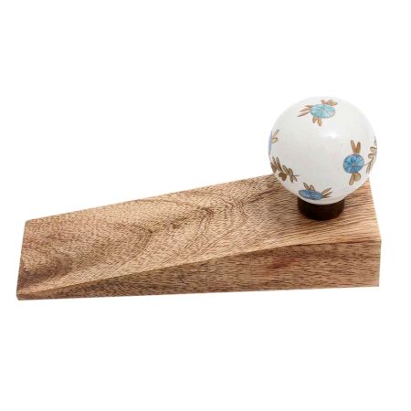Golden Leaf Big Ceramic Round Wooden Door Stopper
